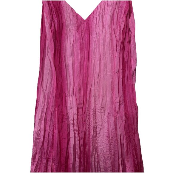 Lauren Ralph Lauren 100% Silk Bright Pink Crinkle A-Line Midi Dress Sz 8 - Picture 4 of 5